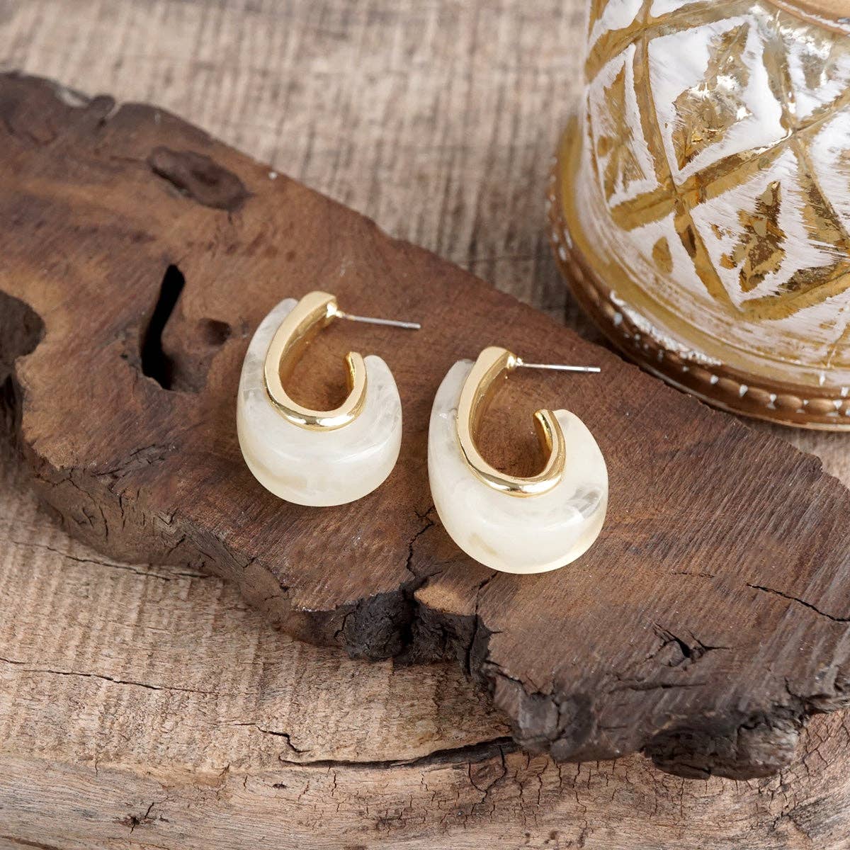 Golden Ember – Sculptural Acrylic Hoop Earrings: Turquoise
