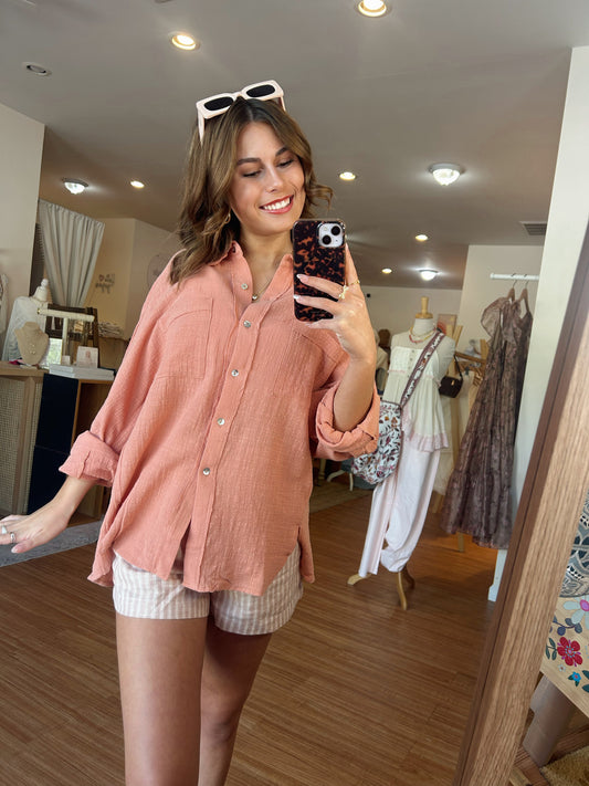 Sandbar Button Down Top in Blush