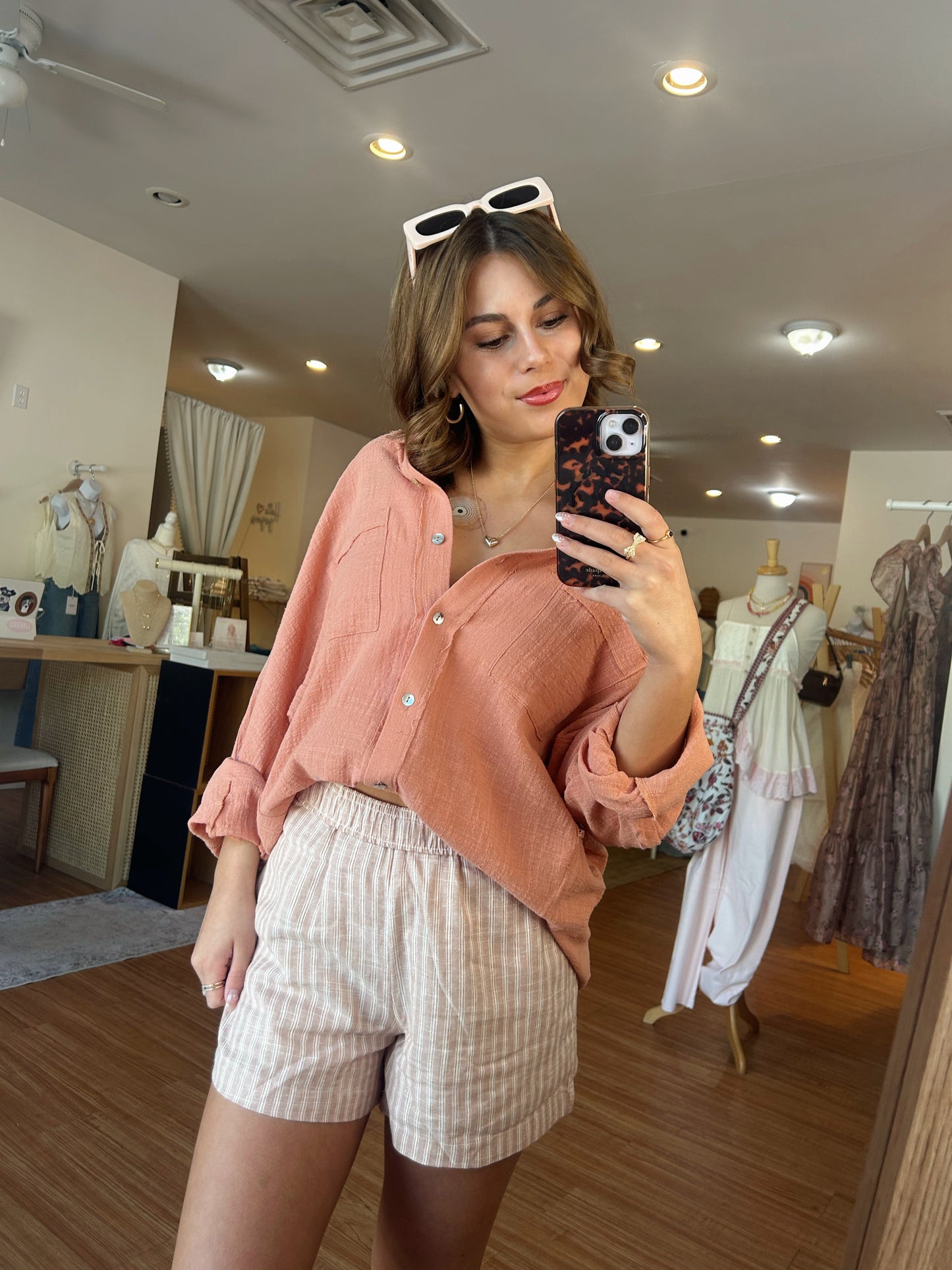 Sandbar Button Down Top in Blush