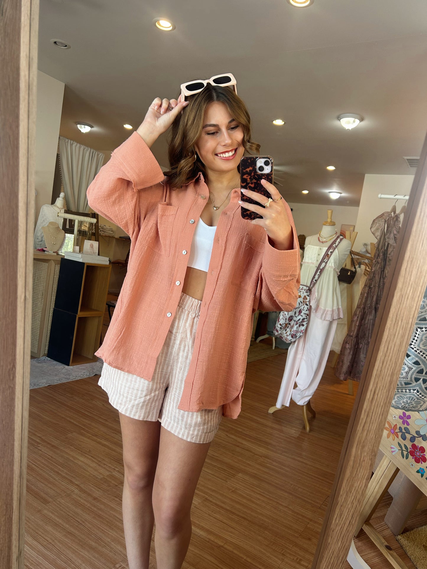 Sandbar Button Down Top in Blush