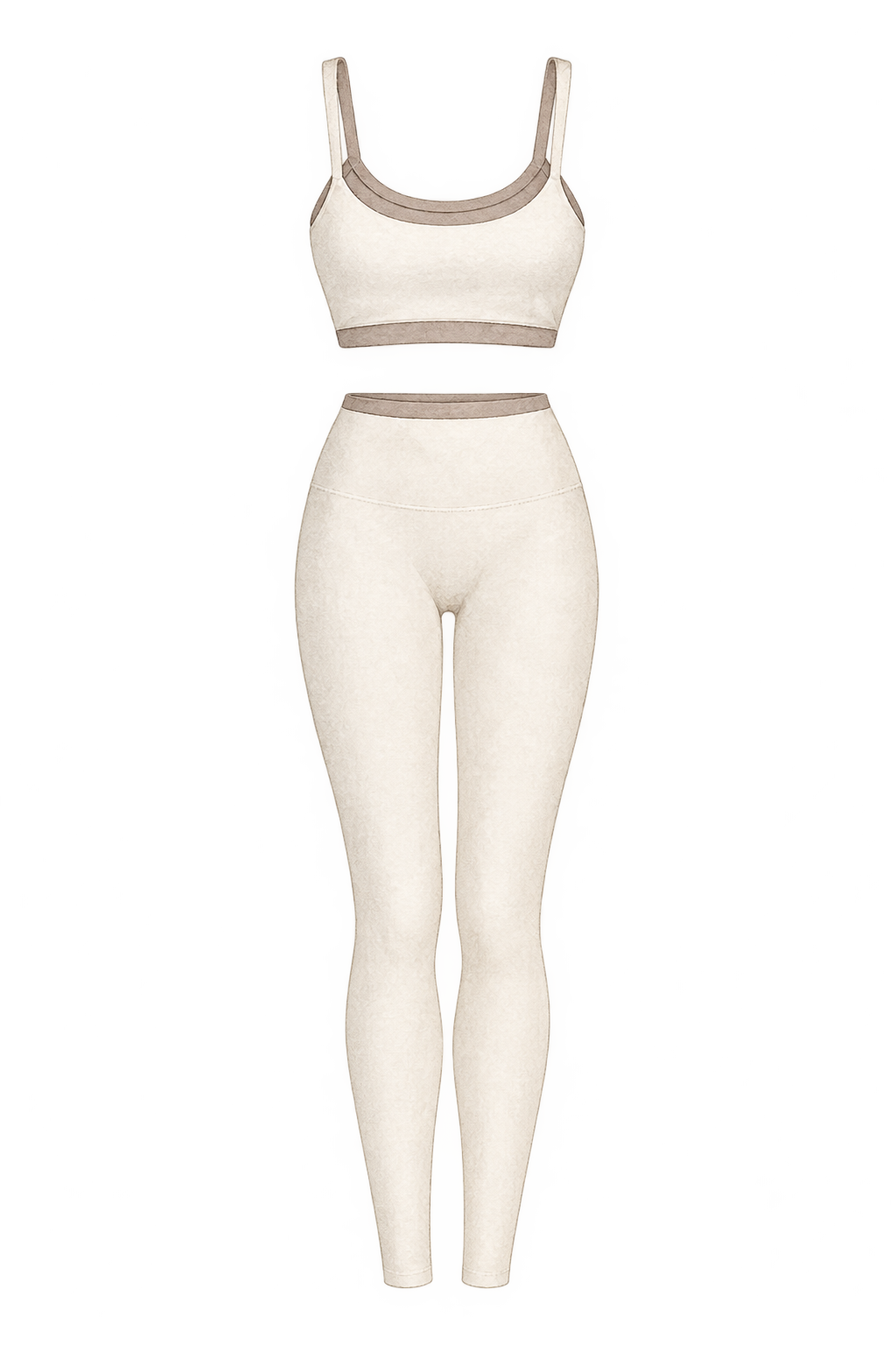Watercolor cutout of cream and taupe top and leggings together