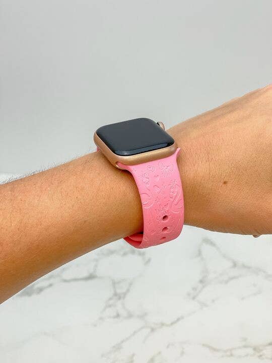 Flamingo Engraved Silicone Smart Watch Band - Pink