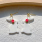 Easter Bunny Rabbit w Pink Bow Polymer Clay Dangle Earrings