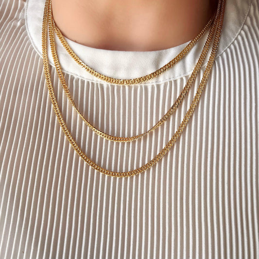 18k Gold Filled Double Curb Chain Necklace- Cuban: 20 inches