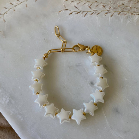 Stars pearl color paperclip chain 18k gold plated bracelet