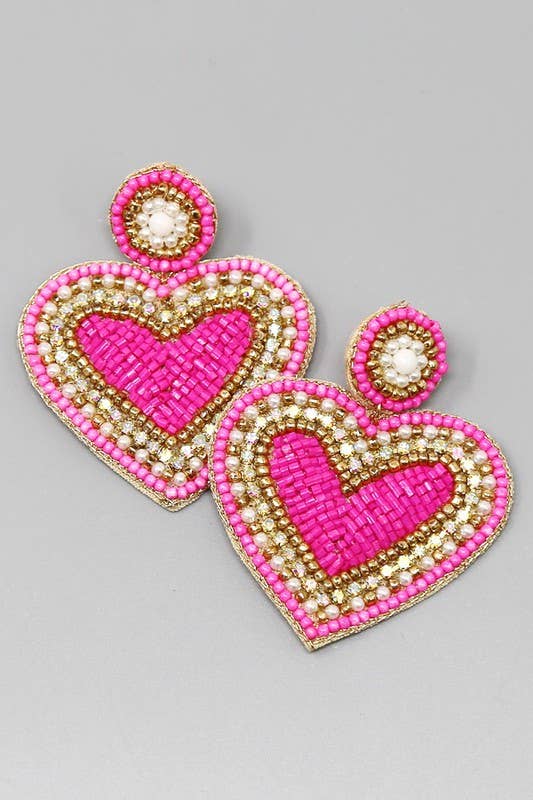 Seed Beaded Heart Drop Earrings Valentine's Day Earrings